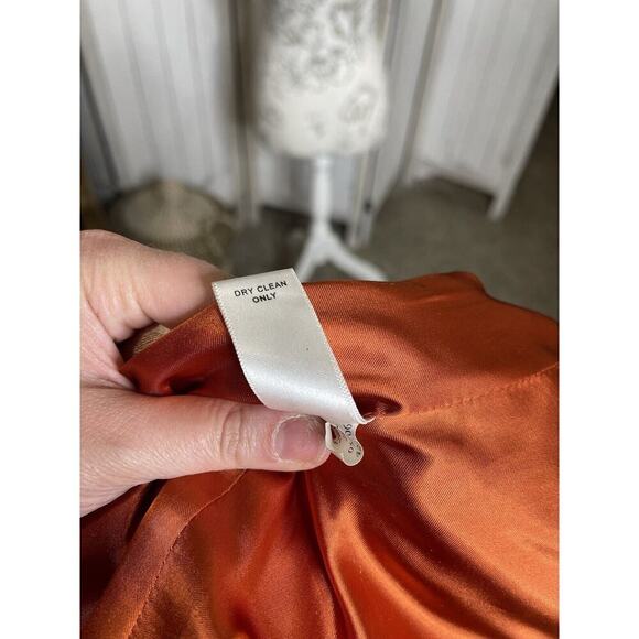 Banana Republic Silk Floral Trench Coat Button Coral Pink Metallic Sz Large - Picture 10 of 13